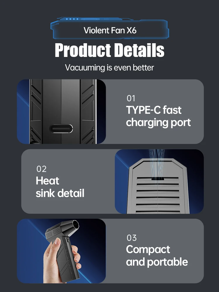 Luchtblazer met extra mondstuksets 140000 RPM Turbo Jet Fan Windsnelheid 53 m/s Elektrische ventilator Multifunctionele blaasstofdroger