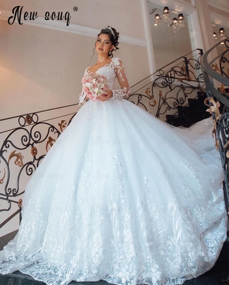 Vestido De novia De encaje musulmán De Dubái, vestidos De novia De lujo De Oriente Medio, talla grande, Vestido De novia con apliques De marfil 2023