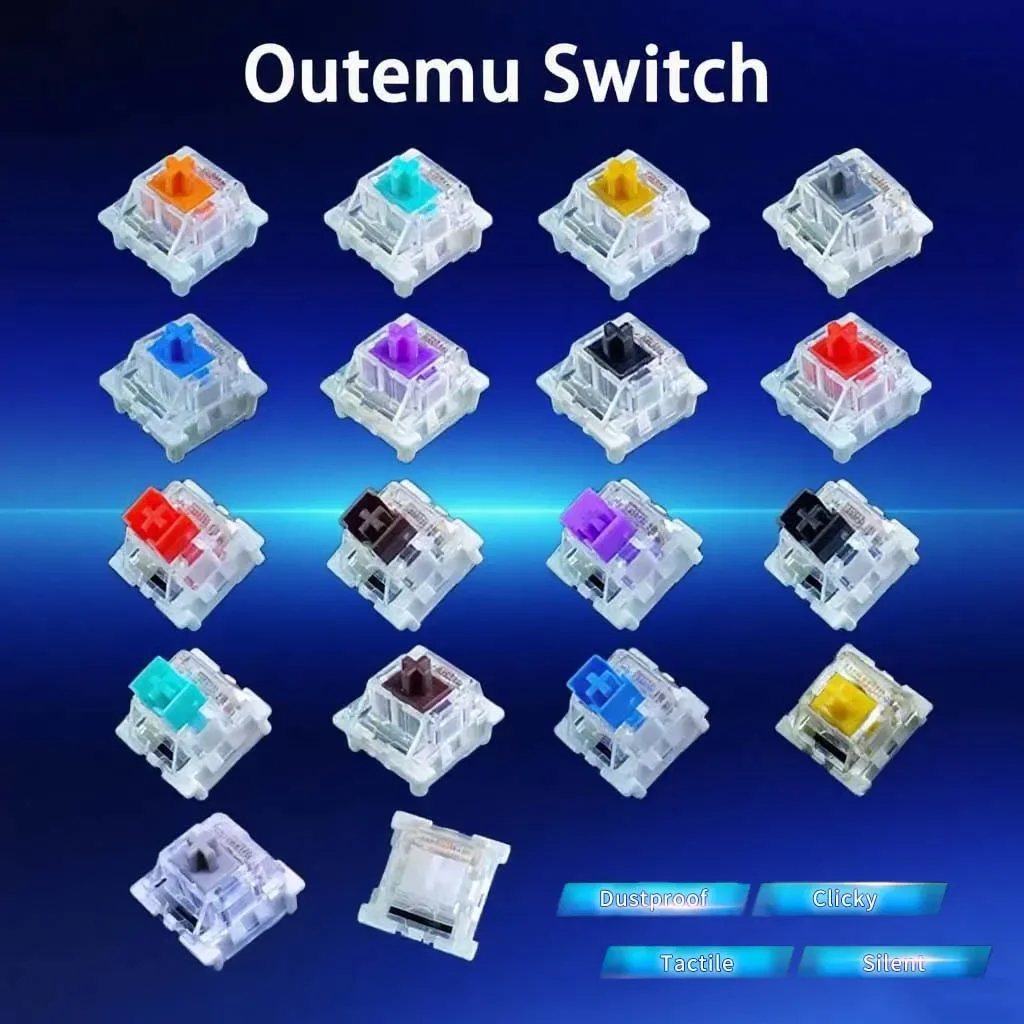 Interruptores Outemu para Teclado Mecânico, Preto, Azul, Marrom, Vermelho, Interruptor de Tecla 3Pin, À Prova de Poeira, Linear, Tátil, Silencioso par