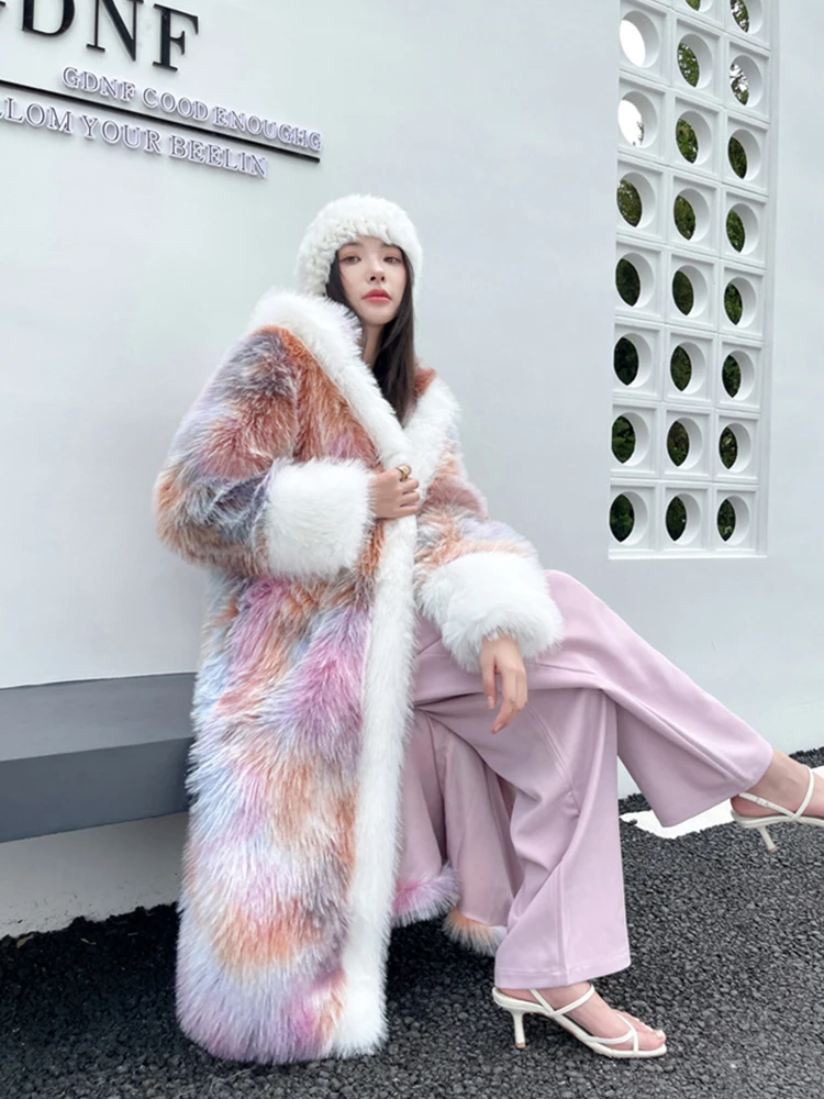 ZADORIN Fantasy Colored Women Hooded Long Faux Fur Coat Luxury Loose Pink Fluffy Y2K Faux Fur Jacket For Women Winter Outerwear