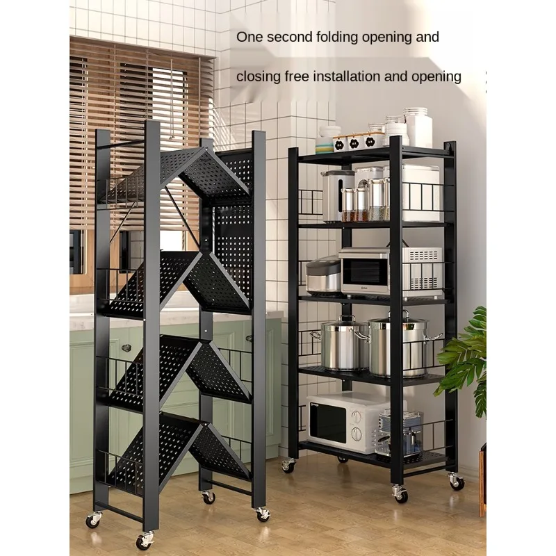 

Storage Rack Installation-Free Metal Kitchen Storage Rack Floor Multi-Layer Microwave Oven Balcony Household Foldable Punch-Free
