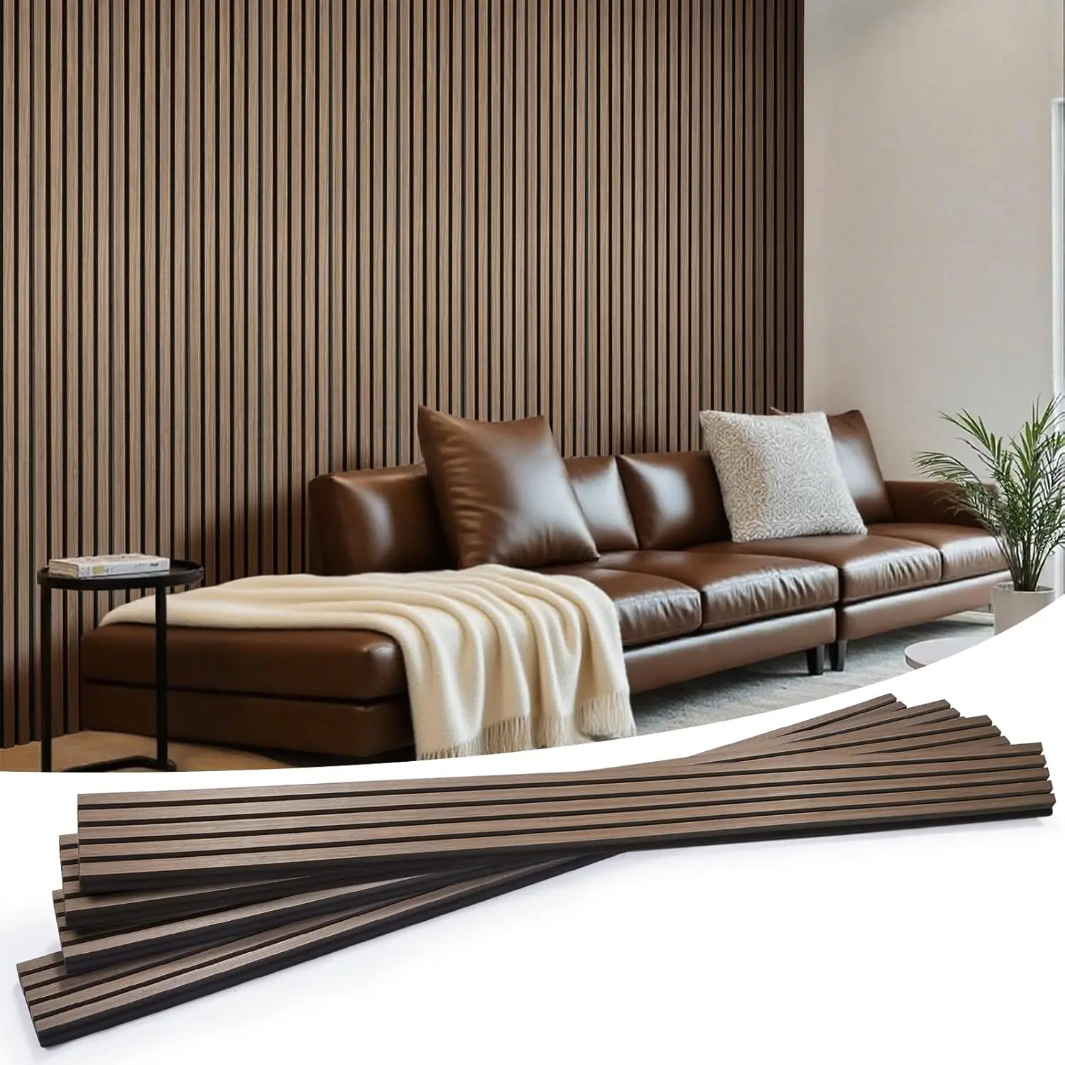 

Wood Slat Wall Panels 4 Pack, Acoustic Soundproof 3D Fluted Panels for Interior Decor in Walnut