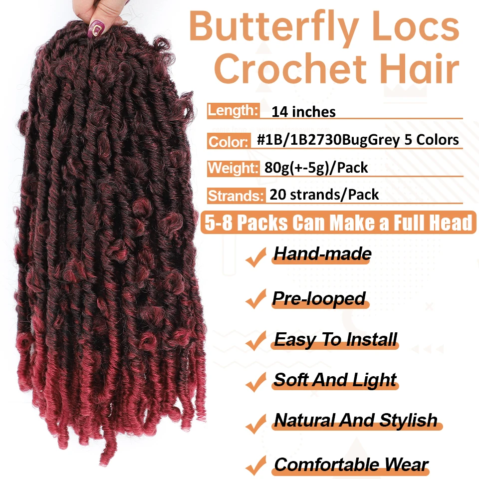 Butterfly Faux Locs Crochet Hair 6 pack 14 Inch Pre-looped Distressed Locs Soft Locs Crochet Hair For Black Women