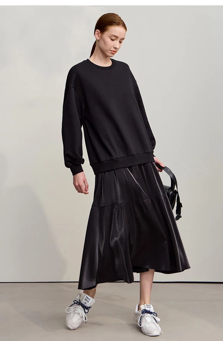 Amii Patchwork Women's Dress 2025 Winter New Casual Versatile Warm Sweater O-Neck Loose A Line Sweatershirt Dress Women 12544123