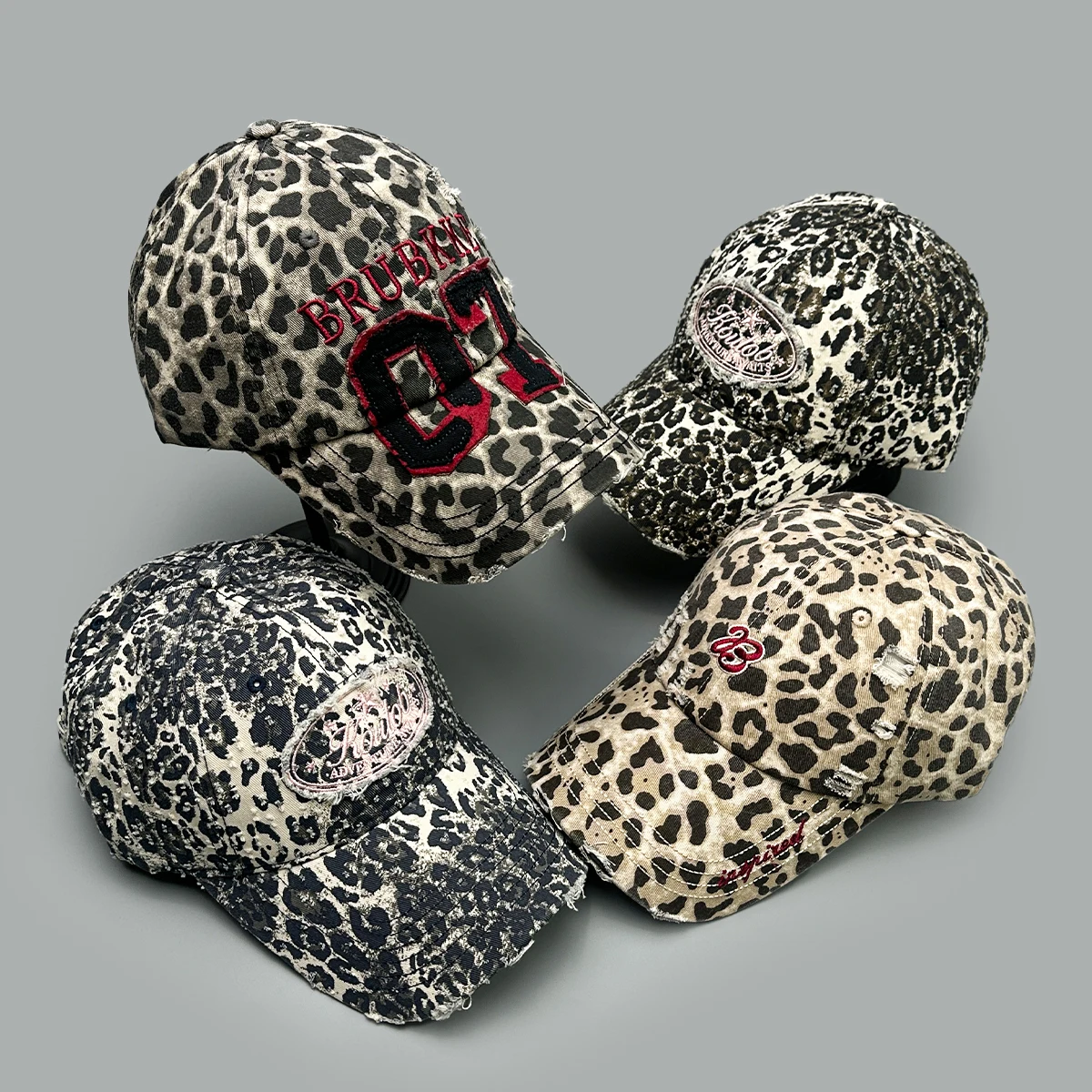

Street Retro Leopard Print Embroidery Baseball Hats New Women Sunshade Broken Style Versatile Personal Fashion ins Peaked Caps