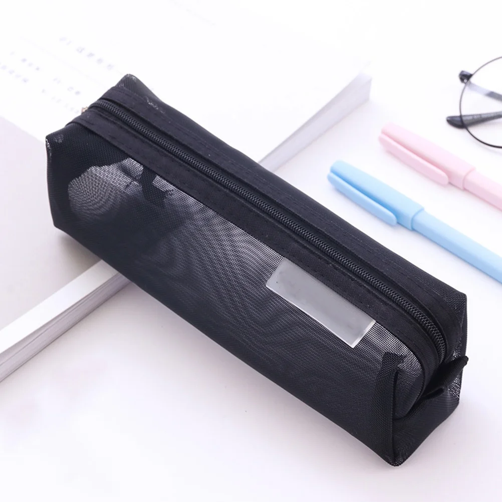 

Transparent Mesh Pencil Case Black Pen Holder Nylon Portable Pen Container Practical Students Stationery Bag