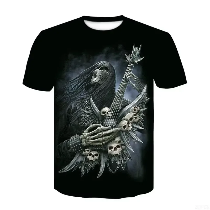 2026 New Men's Horror Skull Halloween Printed Round Neck T-Shirt for Outdoor Parties and Casual Wear Featuring Breathable and