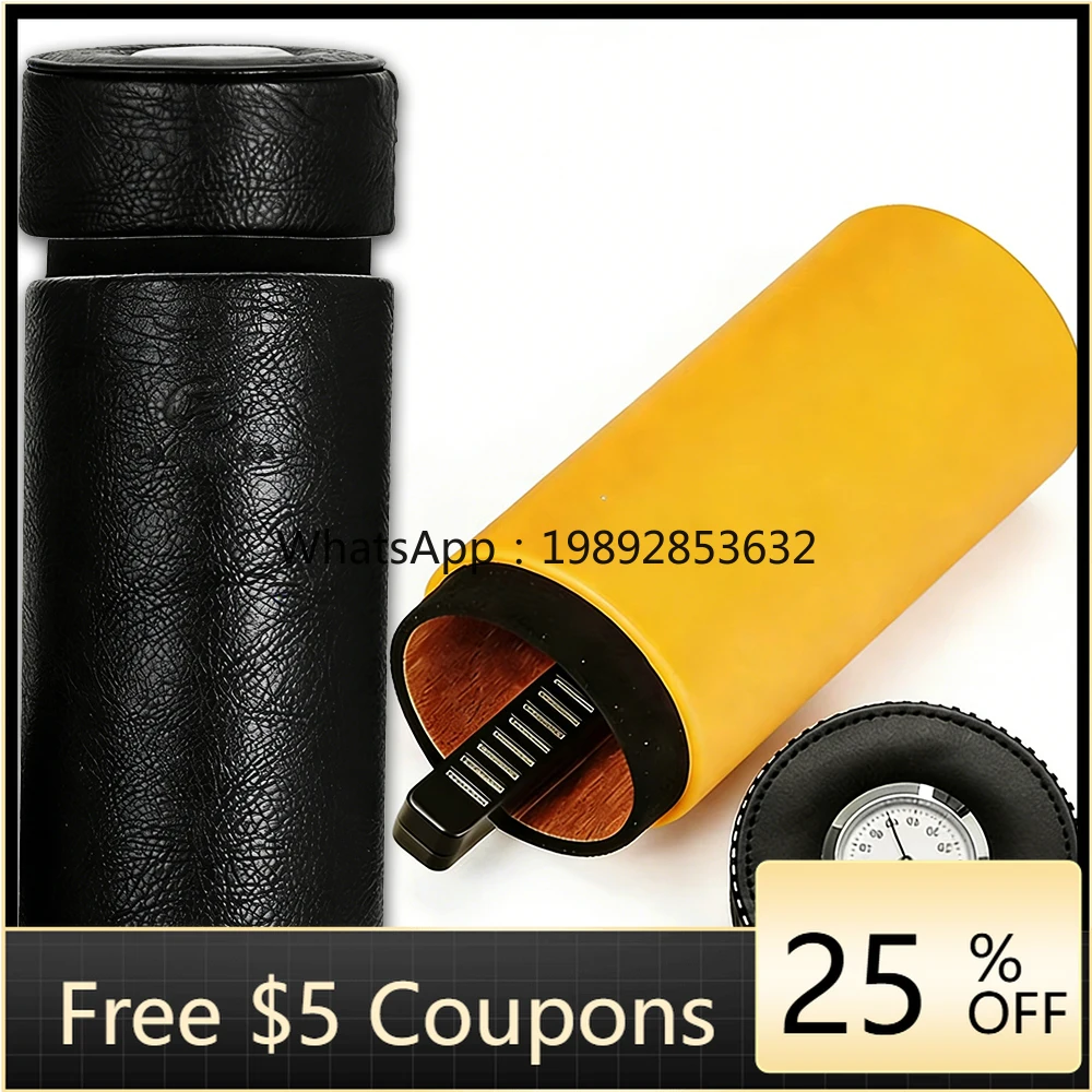 

Leather Cigar Tube Jar Portable Cedar Wood Humidor Box Cigar Case W/ Humidifer Hygrometer Fit 5 Cigars Humidor
