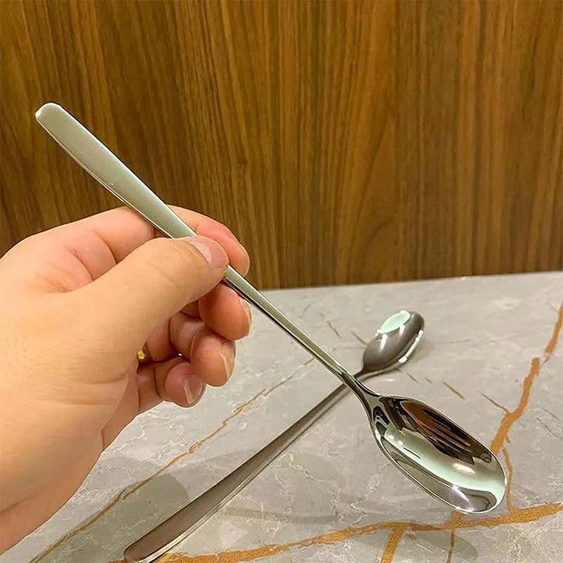 1Pc 304 Stainless Steel Long Handle Stirring Spoon Coffee Tea Spoons Dessert Spoon Stirring Rod Spoon Silver Kitchen Accessories