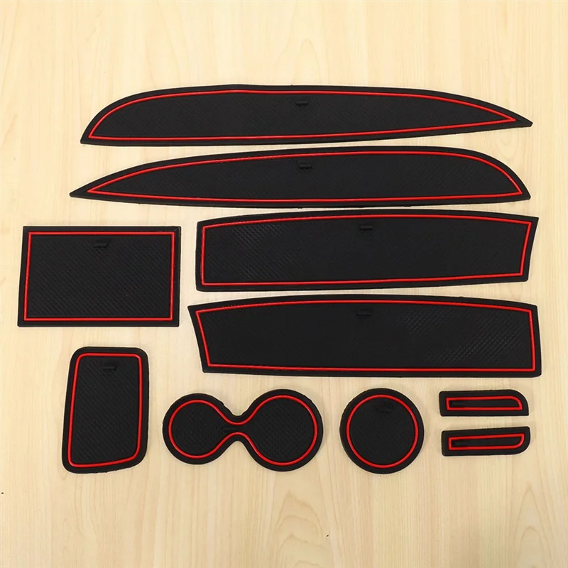 A21F-10Pcs Car Styling Red Door Groove Mat Replacement Accessories For Renault Clio 4 Interior Decoration Anti-Slip Gate Slot Cu