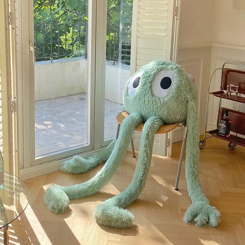 Juguete de peluche de monstruo alienígena verde, almohada de ojos grandes, brazos largos, piernas, pulpo, Kawaii, decoración de habitación, 175cm