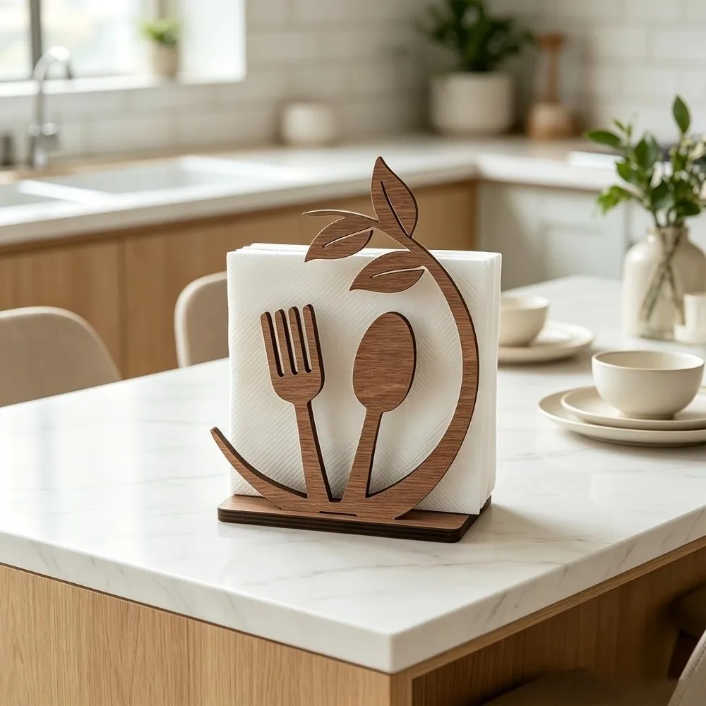Rustic Wooden Leaf Napkin Holder Farmhouse Style Hollow Out Paper Towel Rack Sturdy Decorative Vertical Tissue Dispenser