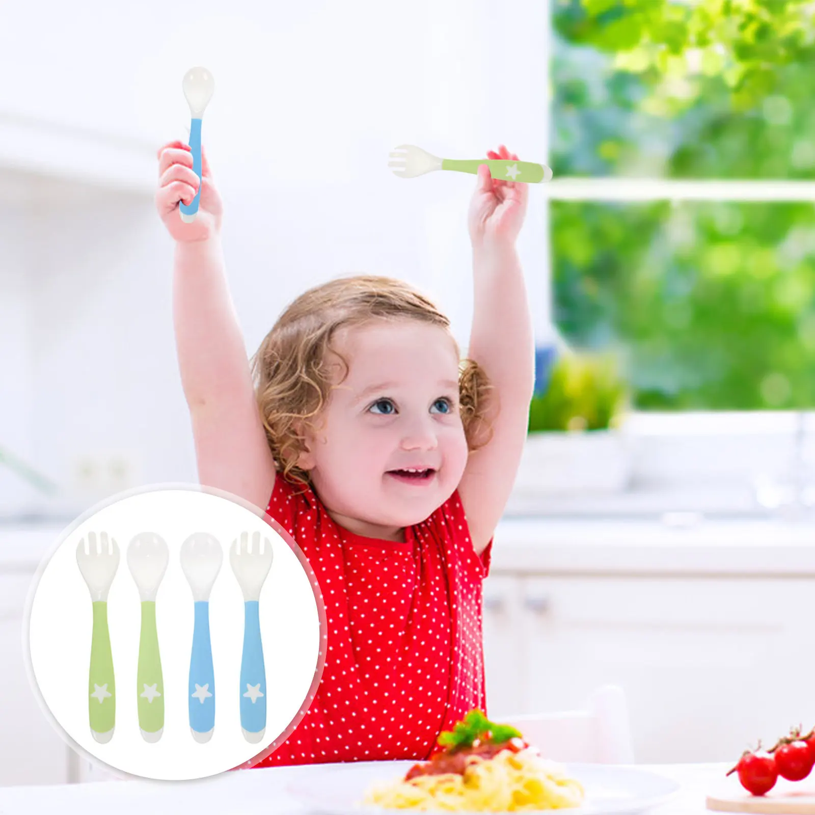 

4pcs Fork Spoon Set Bendable Soft Tip Cutlery For Toddlers Easy Grip Training Utensils Baby Food Spoon Baby Fork Kit
