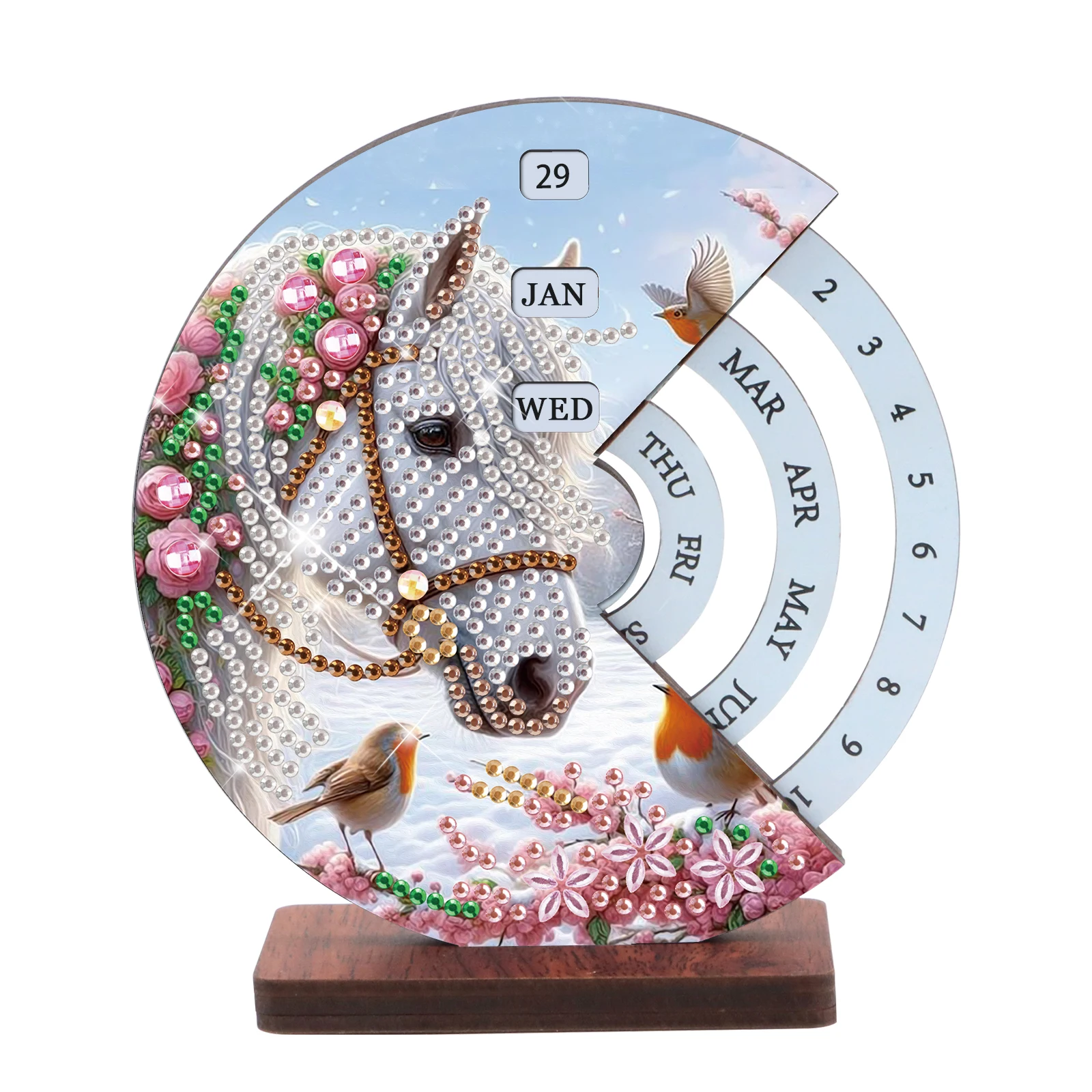 Diamond Painting Rotating Calendar Kit,White Horse DIY Diamond Art Rotating Day Month Week and Reusable Calendars for Decor Gift