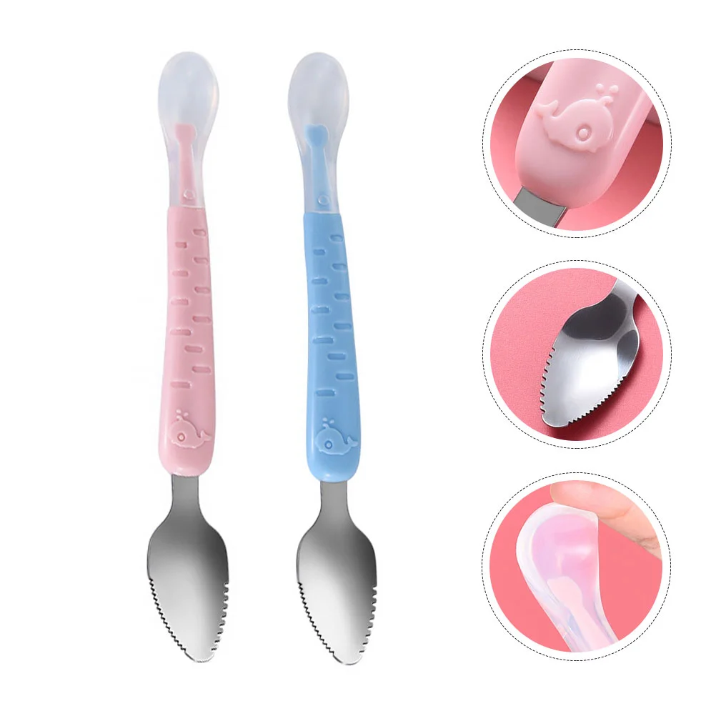 2 Pcs Scraper Baby Food Spoon Fruit Stainless Steel Jagged Kindergarten Tableware Toddler Feeding Tool Avocado