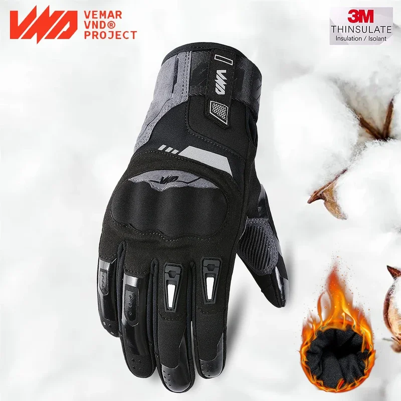 VND Motorcycle Riding Gloves Winter Warm Waterproof Moto Guantes Touch Screen Thinsulate Thermal Motorbike Luvas Protective Gear