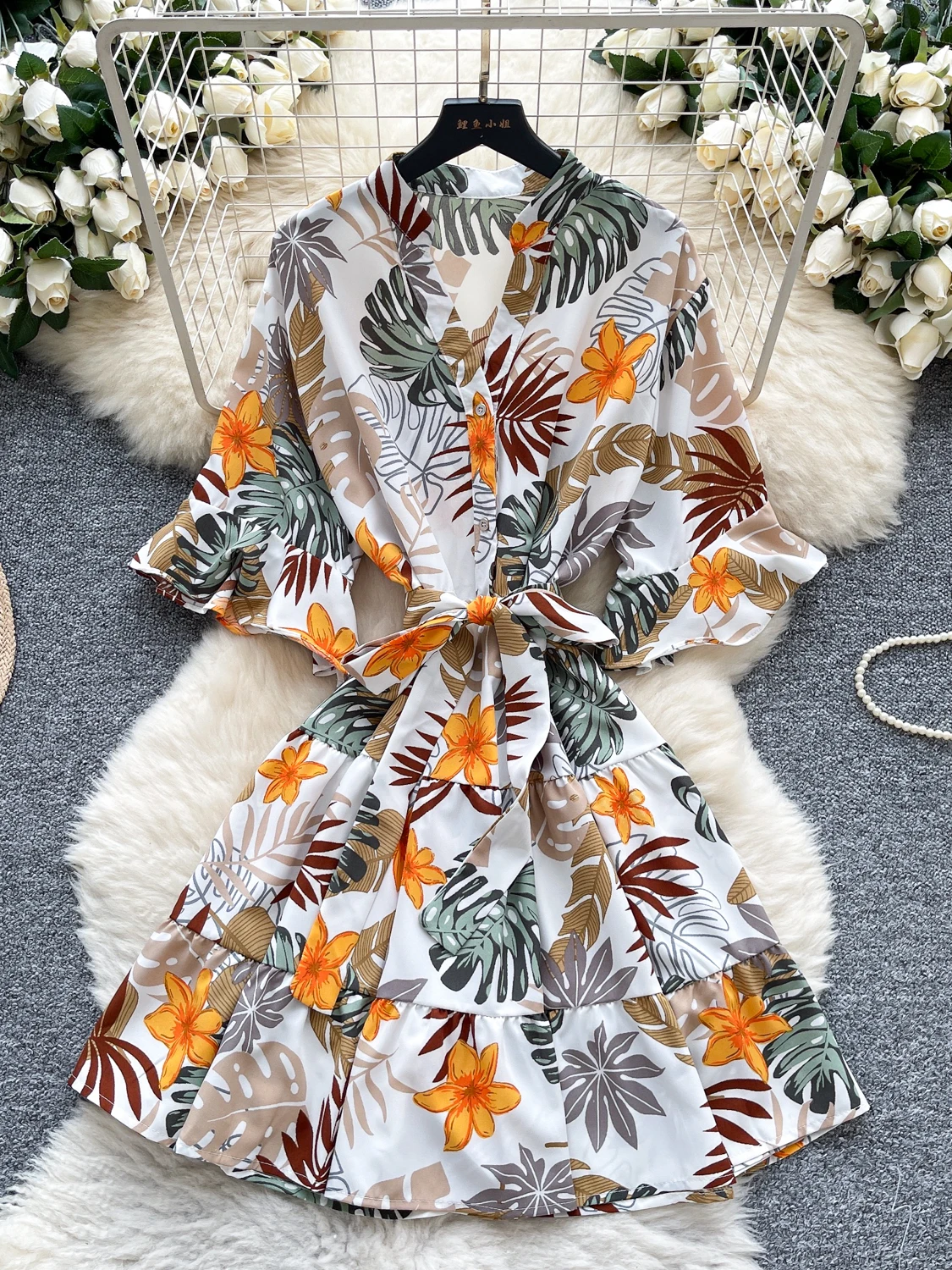 Gonna a trapezio con cintura e cravatta in vita da donna con stampa floreale estiva Dr Or Sve Vita alta Pendolarismo Sle Versione coreana Ci Outfit