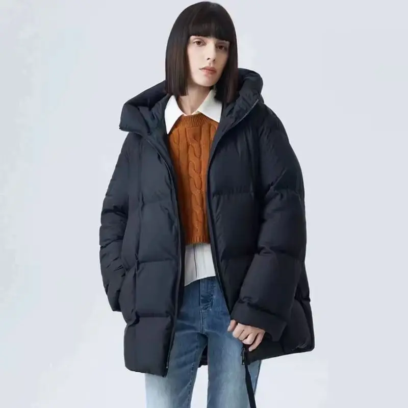 

Зимняя модная женская пуховая куртка с капюшоном, ветрозащитная, с наполнителем из белого утиного пуха