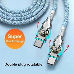Fast Charging Cable 180 Degree Elbow Rotation USB A to Type C Cable with Light Zinc Alloy Braided Data Cable USB Micro Charger