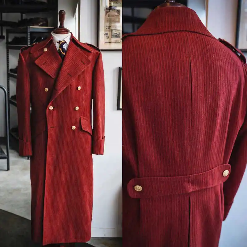 

Handsome Men's Long Coat Double Breasted Autumn Winter Thick Wedding Tuxedos Business Tailored Jacket Blazer