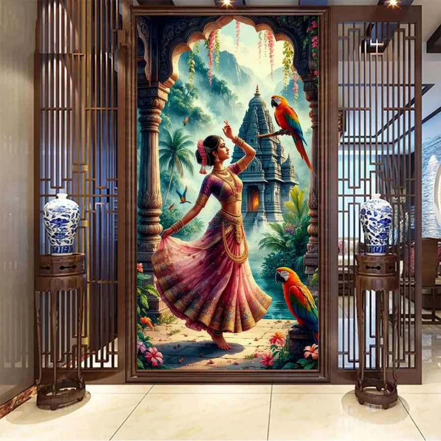 

Fullcang Indian Woman Parrot Castle Large Diy Diamond Painting Kits Animals Full Square Round Drill Mosaic Embroidery Picture