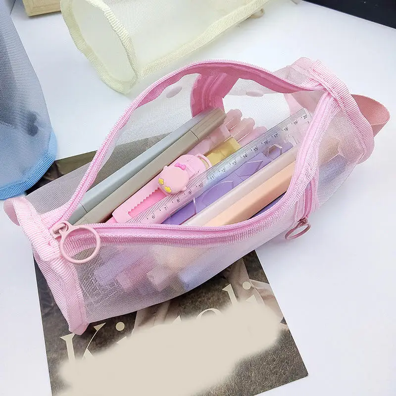 Translucent Mesh Make Up Brush Storage Bag Multifunctional Cosmetic  Bag Large Capacity Dual Purpose Pen Holder