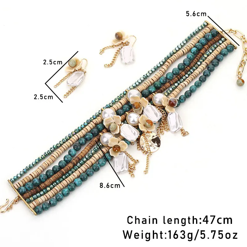 Statement Vintage Beads&Flower Chocker Necklace&Earrings  Starfish&Shells Design Women Trendy Wedding Party Jewelry