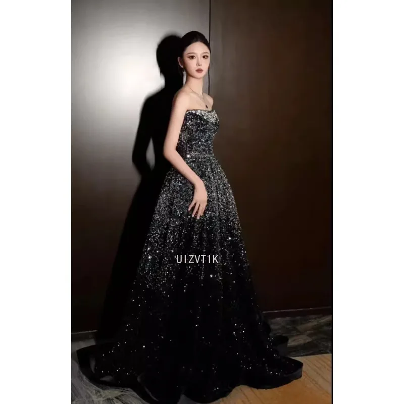 

Luxury Sequins Evening Dress Sparkling Strapless A-line Prom Party Gowns for Women 2025 New Customized Formal Occasion Dresses