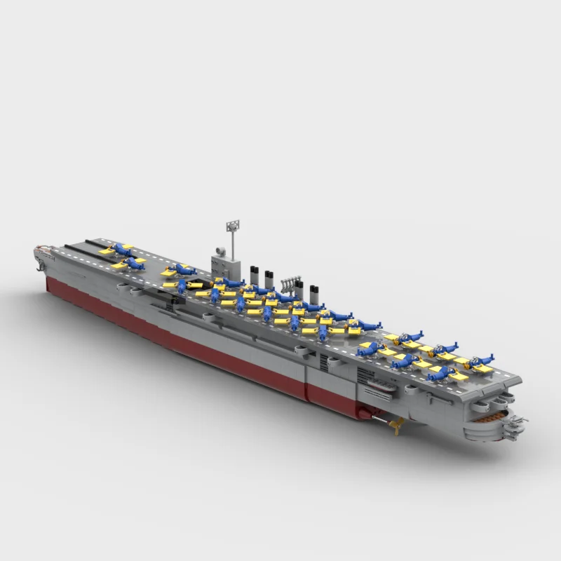 MOC-37084 WW2 Military Aircraft Carriers USS Independence MOC Building Block Battleship Cruiser  Model Bricks Toys Kid Gifts