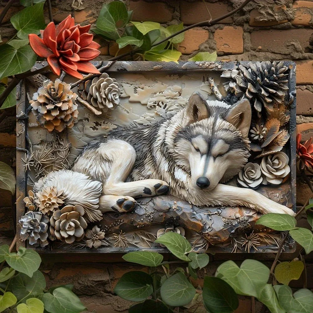 1pc 8x12 Inch Siberian Husky Aluminum Wall Art - 3D Effect Vintage Floral Decor, Metal Relief Sculpture for Home & Garden