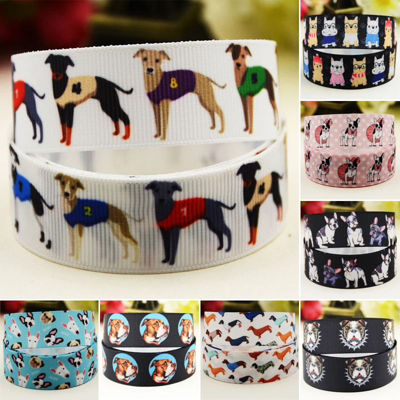 

22mm 25mm 38mm 75mm Dog Cartoon printed Grosgrain Ribbon party decoration 10 Yards satin ribbons