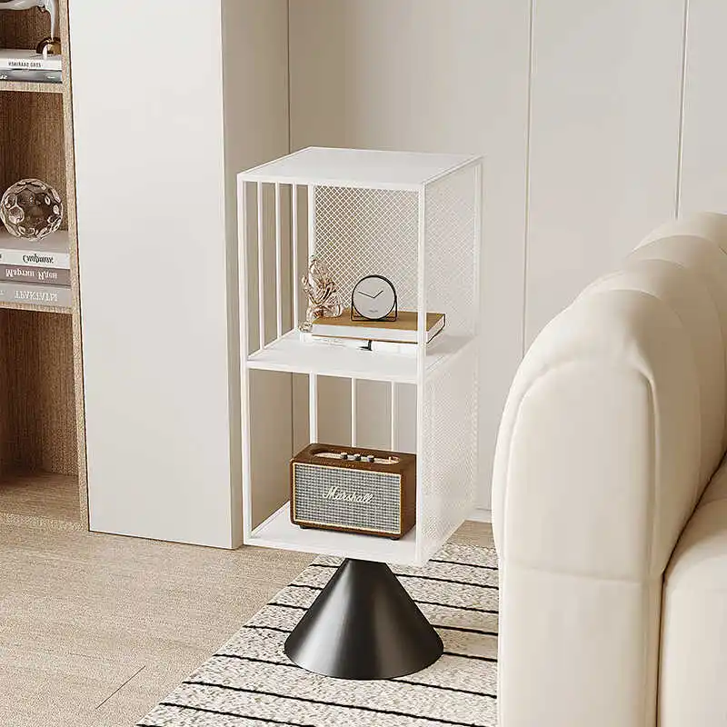 Rotating Space-saving Bookshelf Multi-functional Floor Toy Storage Shelf Metal Frame Organizer for Living Room Corner Furniture