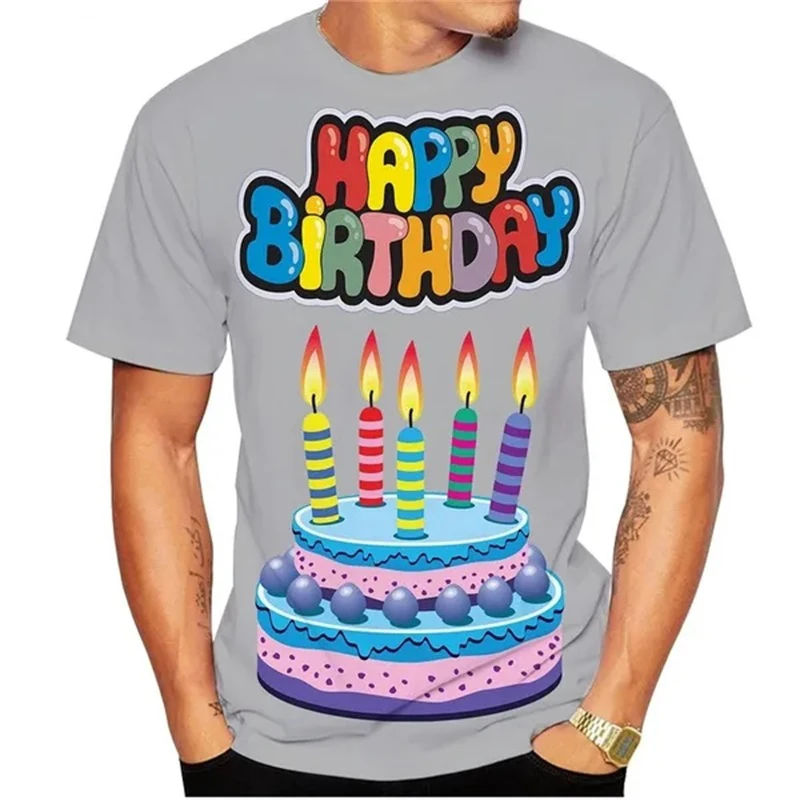 Happy Birthday Cake Graphic 3D Print T Shirt Men Women New Short Sleeve T-shirts Oversized Harajuku Y2K Tees Tops Kids Clothing