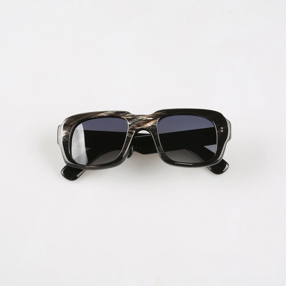 Women's Sunglasses Men Vintage Thick Stripes Square Retro Handmade Buffalo Horn Sunglass Man Fashion Glasses