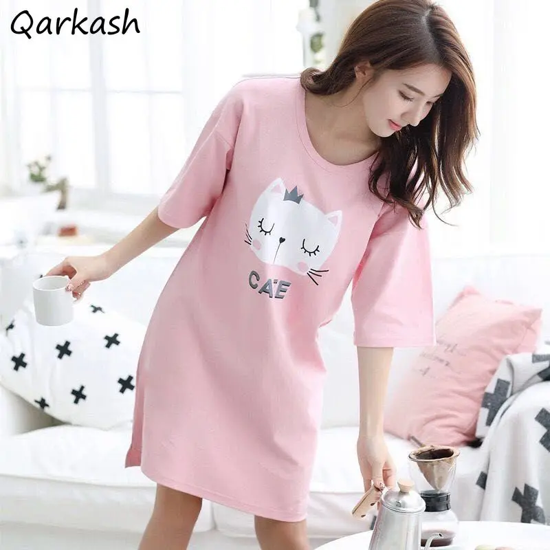 Nightgowns Women Sleepshirts Summer Casual Sleepwear Home Lounge Print Short Sleeve Nightwear Sleeping Dress Oversize M-3XL Chic