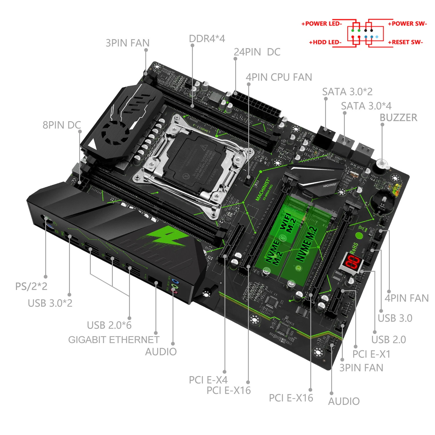 Imagem -03 - Placa-mãe Machinist-mr9a Pro X99 Kit Lga 20113 Conjunto Xeon e5 2690 v4 Memória Ddr4 Ecc 2x16gb Ram Nvme M.2 Atx Quatro Canais