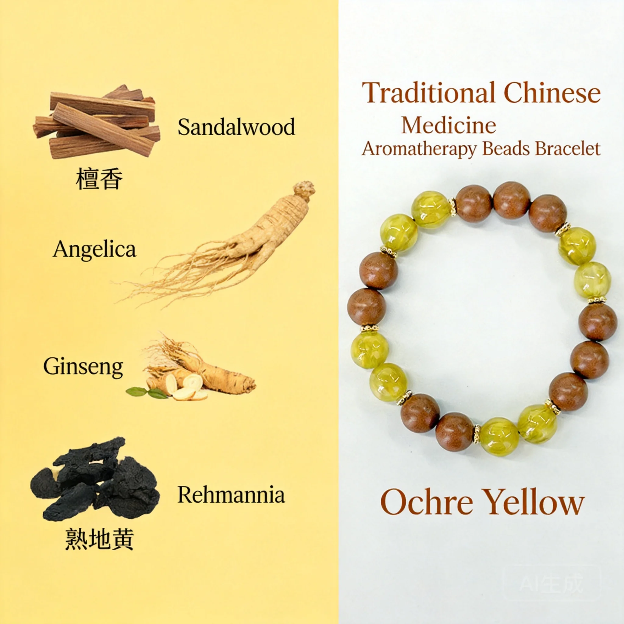 Chinese Style Lucky Blessing Natural Ancient Method Traditional Chinese Medicine Incense Beads Bracelet Ochre Yellow Long Lastin