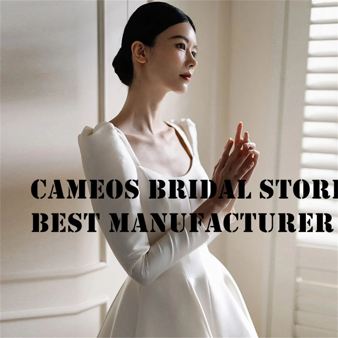 Sondr personalizado vestidos de casamento vintage mangas compridas cetim a linha high end u-pescoço vestidos de noiva marfim feminino vestidos de noiva