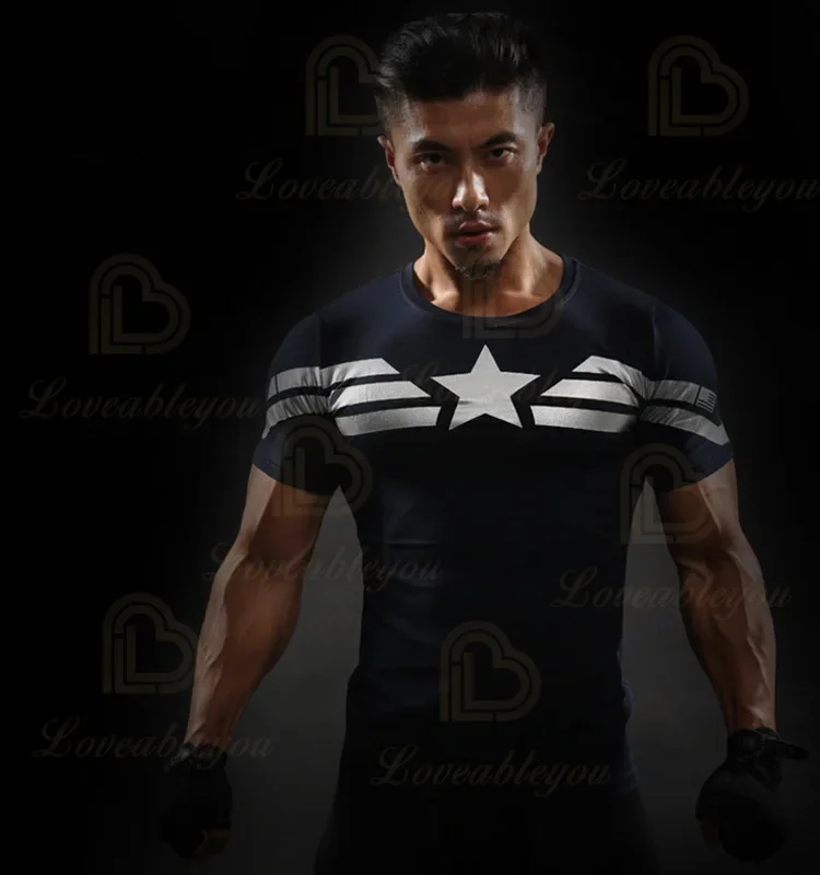 Dis Captain Cosplay T-shirt Gard Running Shirt Short Sleeve Compression Shirts Gym T Shirt Male Fitness Sport Shirt