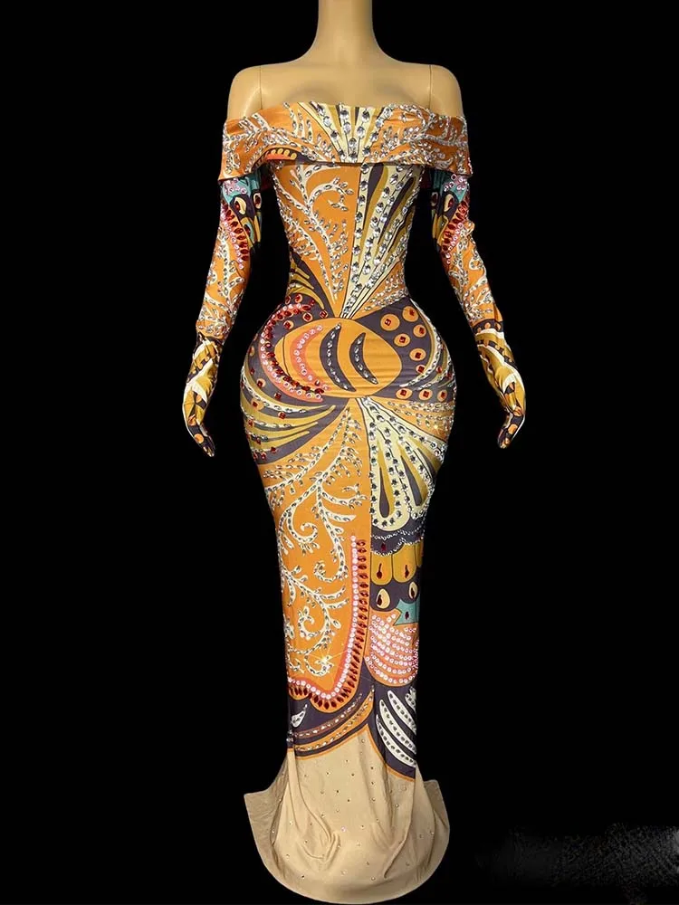 Vestido elástico de un hombro con estampado en caliente de alta calidad, ropa de mujer personalizada de nueva moda 2025