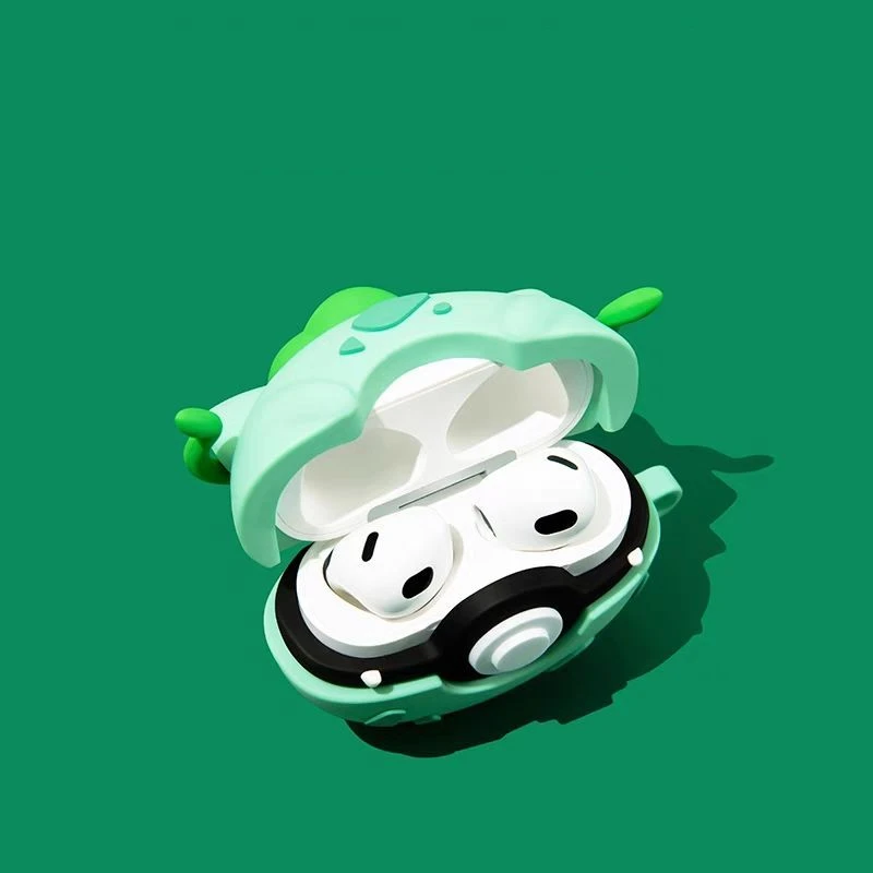 حافظة بوكيمون لأجهزة Apple AirPods 1 2 3 Airpod Pro ثلاثية الأبعاد Bulbasaur مفتاح سلسلة سماعة لاسلكية سماعة رأس بخاصية البلوتوث حافظة غطاء سيليكون
