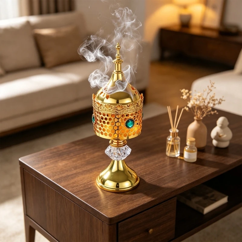 Middle Eastern Metal Frankincense Incenses Burners With Lid, Arabian Antique Censers For Aromatherapies Home Church Decors B03E