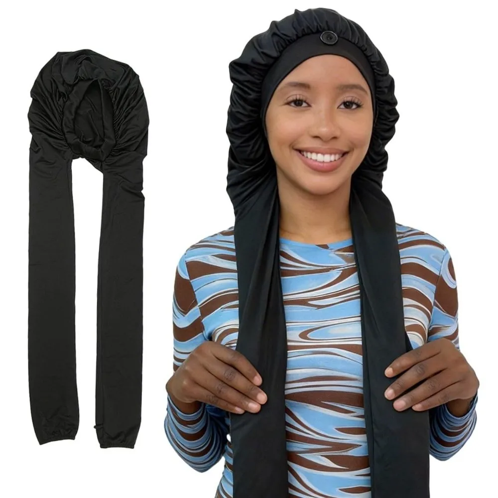 Silky Satin Satin Long Dreadlock Sleep Bonnet Adjustable Lightweight Drawstring Sleep Hair Cap Bathing Hat Long Tail