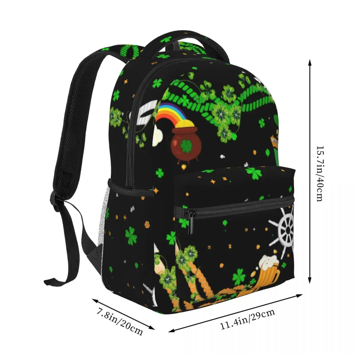 Sport School Backpack Center Shamrock Pot Of Gold Cruise St Patricks Day Green Orange White Casual Gym Daypack for Students Gift