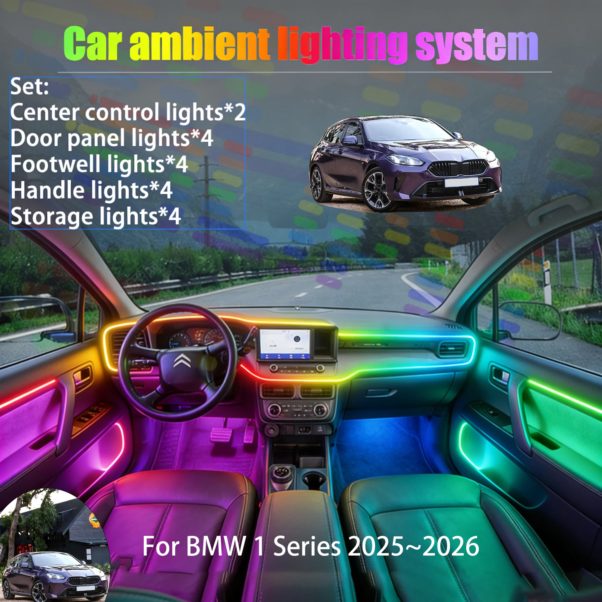 

For BMW 1 Series 2025~2026 MK4 2/18 in 1 Car ambient lighting Led trunk interior led lights USB RGB Ensemble Streamer Auto Parts