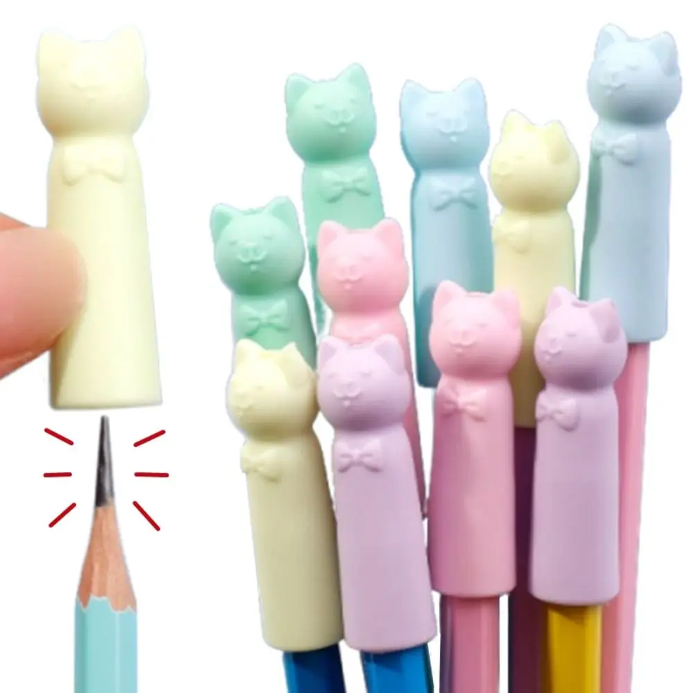 10PCS High Quality Cat Shape Pencil Nib Protective Cap Correction Stationery 2 in 1 Pencil Extender Pen Top Cover Students Gift