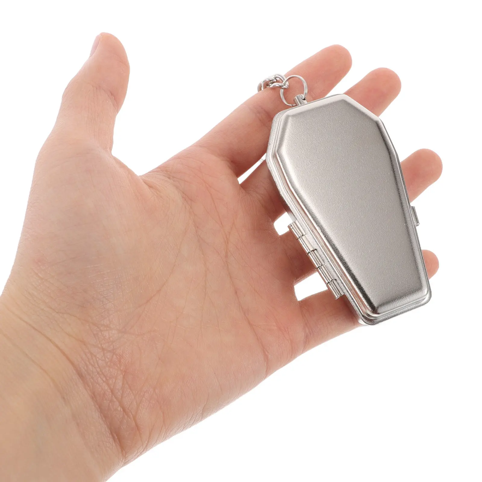 Coffin Key Chain Decorative Boxes with Lids Ashtrays Container Tin Lock Silver Shaped