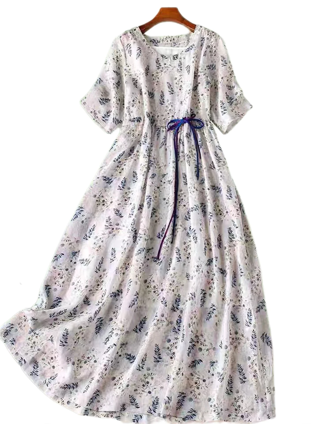 กระโปรงยาวทรงเอ ผ้าฝ้ายลายดอกไม้ฤดูร้อน สำหรับผู้หญิง ทรงหลวม ช่วยพรางหุ่น ทรงวินเทจ ดีไซน์ทันสมัย คอทรงกลม