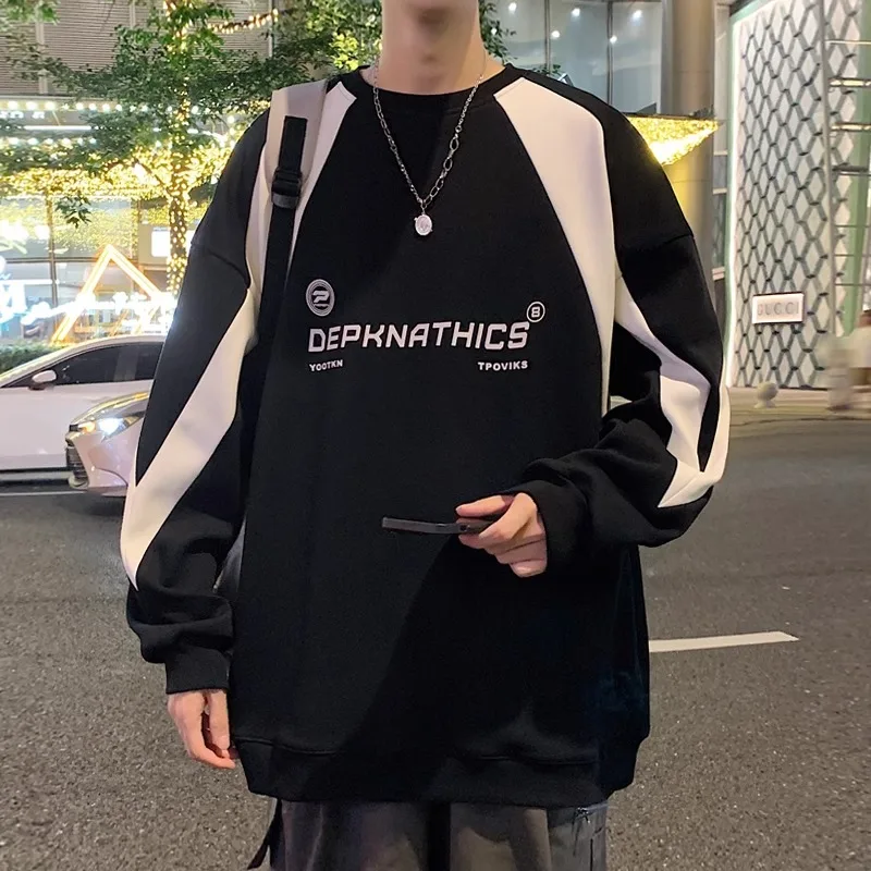 

Large Size Men's round Ne Sweatirt Autumn Winter 300 Pou Splicing Color Matching Faionable Couple's Overhead irt