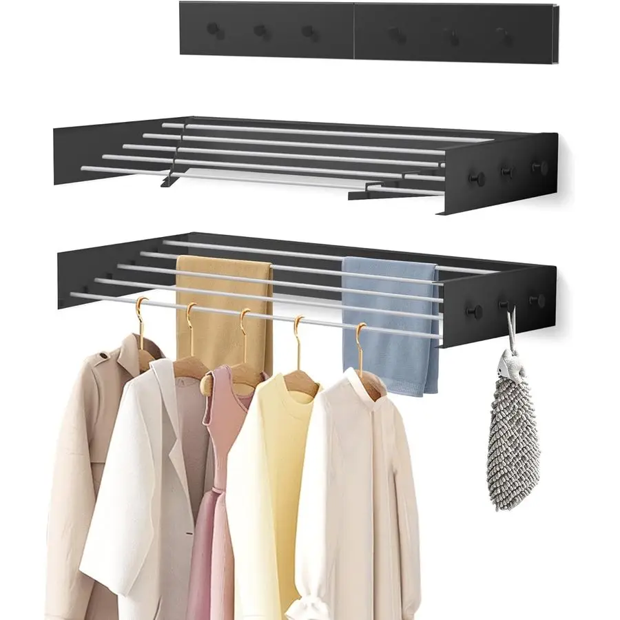 

Mounted Foldable, Space Saving Clothes Drying Rack with Knob, 60 lbs Capacity, for Laundry 31.5 Black